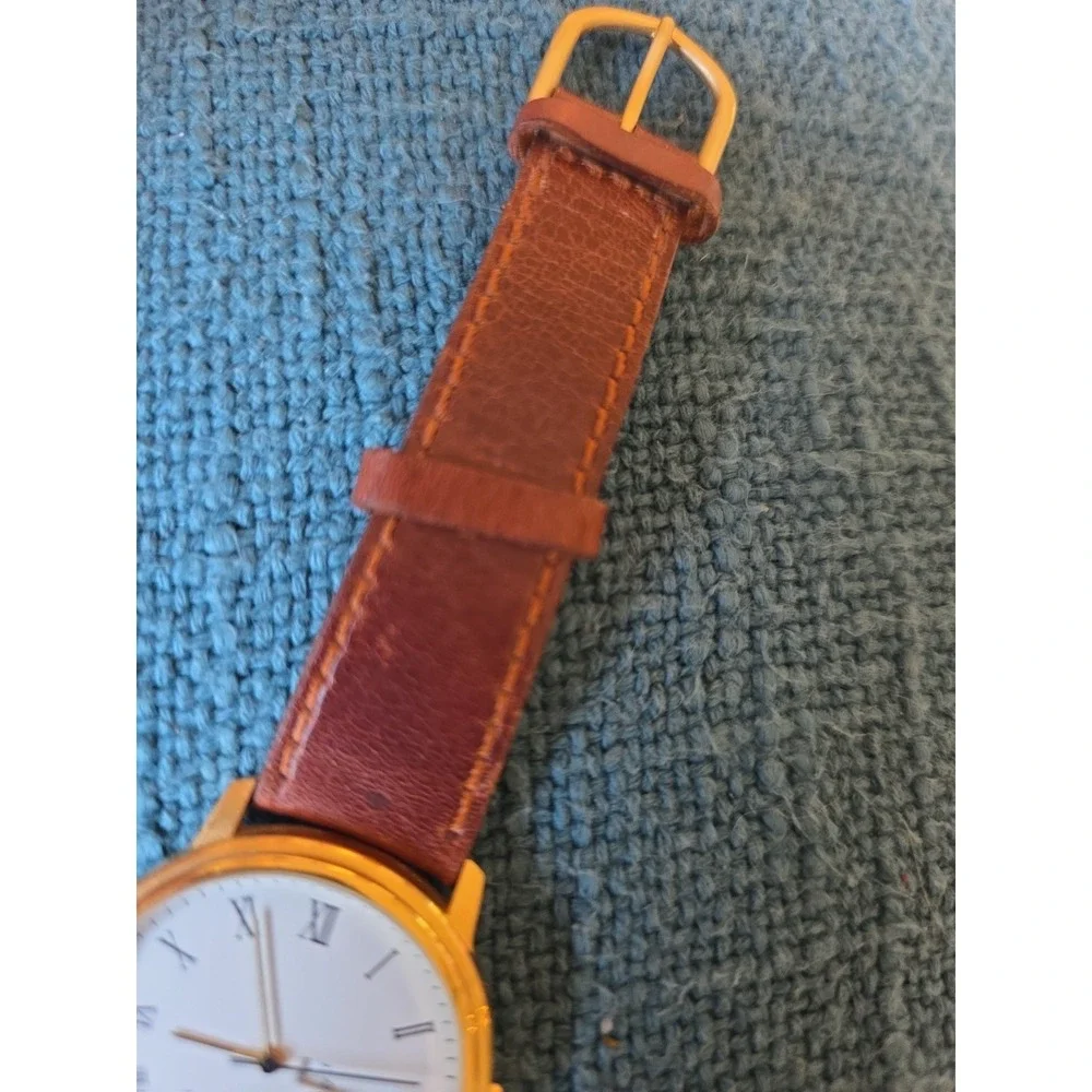 Joe Boxer Watch Brown Leather Band Gold Trim Face Good Bad Ugly Vintage